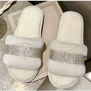 Rhinestone Plush Slippers